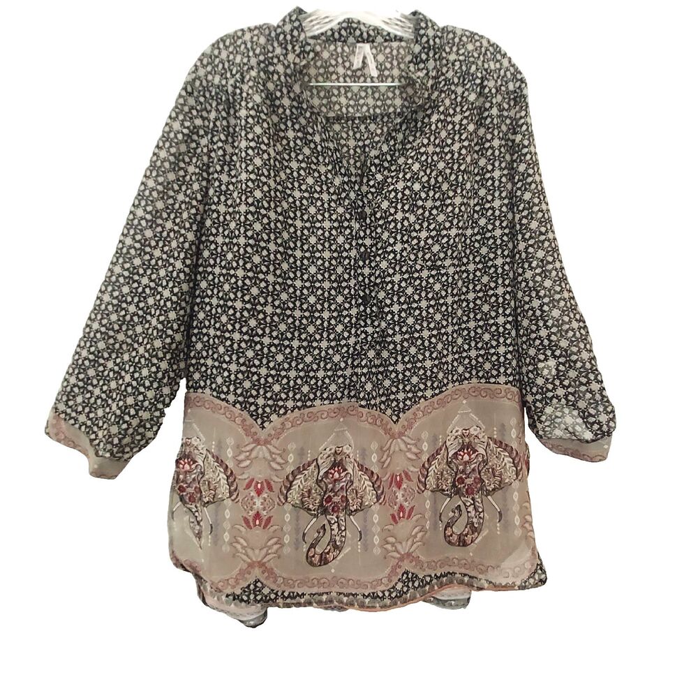 Live 4 Truth Boho Shirt XL Black Floral Elephant Flowy Tunic